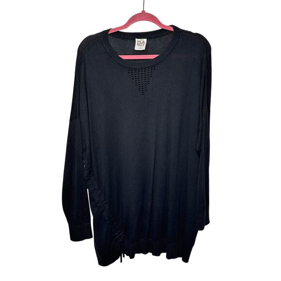 Planet Long Sleeve Knit Top Side Cinched Crew Neck Sweater Asymmetrical Black - Picture 1 of 8